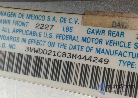 2003 Volkswagen New Beetle Glx from USA, damaged, VIN 3VWDD21C83M444249